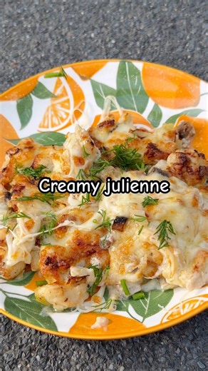 Creamy julienne with cheese in the air fryer 🤍✨ Detailed recipe in my book - link in bio 🔥