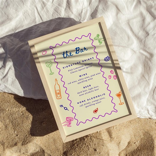 Handwritten Bar Menu Sign Template Whimsical Wedding Signage Signature Drink Menu (digital Download ) - Etsy