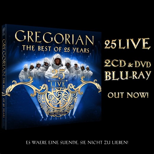 (English below) Liebe GREGORIAN Freunde, heute schlagen wir ein neues, ganz besonderes Kapitel unserer Geschichte auf: „25 LIVE – The Best of 25 Years“ erscheint heute! ✨ Gefilmt und aufgenommen während unserer großen 25th Anniversary Show, erzählt „25 LIVE“ die Geschichte hinter GREGORIAN und den Stimmen des Chors – mit exklusiven Einblicken hinter die Kulissen, bewegenden Momenten und all euren Lieblingssongs aus 25 Jahren „Masters Of Chant“. Erlebt GREGORIAN wie nie zuvor als: 📖 Ltd. Deluxe