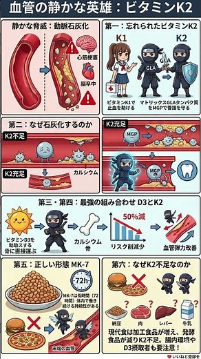 【血管の石灰化を防ぐ】ビタミンK2の驚異的なパワー！心筋梗塞・脳卒中リスクを下げる「カルシウムの正しい運び方」とは？
