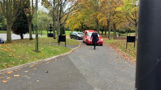 The first funeral using the Nottingham Forest inspired hearse arrives at Bramcote Crematorium | M.A. Mills Funeral Service
