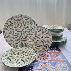 [Hot Item] 18PCS Dinner Set Pad Printing Green Porcelainware Stoneware Ceramics Tableware