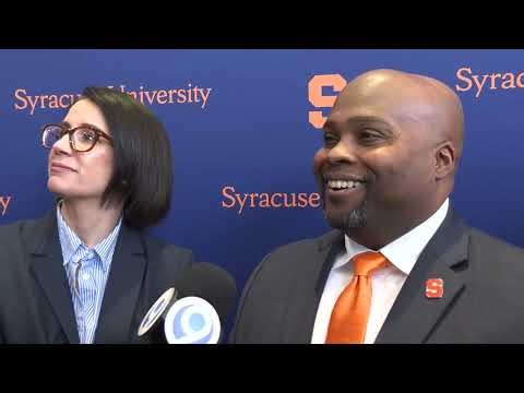 Syracuse Athletic Director Bryan Blair speaks to the media following introductory press conference