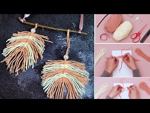 DIY large macrame wall hanging with two-tone feathers