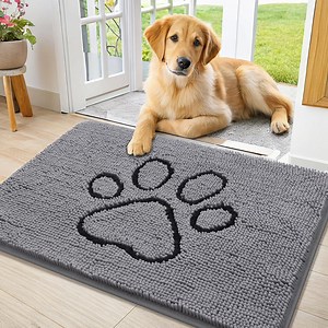 Buganda Dog Door Mats for Muddy Paws, Washable Dirt Trapper Front Door Rugs, Non-Slip Absorbent Chenille Indoor Doormats(36"x24", Grey)