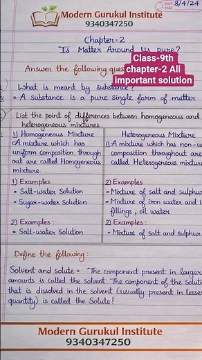 Class 9 Science – Pure Substance vs Mixture | Class 9 Science Ch-2 Quick Revision 🚀in 60 Seconds! ⚗️