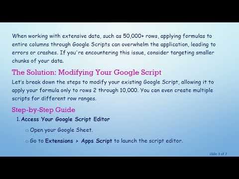 How to Modify a Google Script to Apply Formulas to Designated Rows Instead of an Entire Column