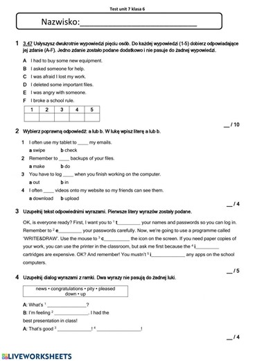 Test brainy 6 unit 7 worksheet