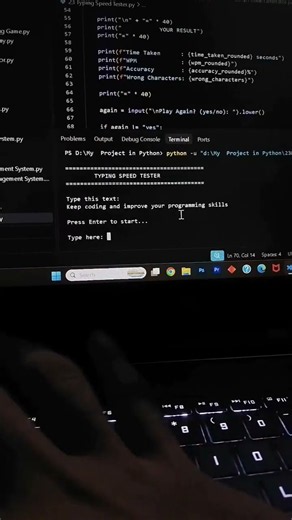 TYPING SPEED TESTER #Python #PythonProgramming #Coding #WPM #Developer #TechReels #PythonTutorial