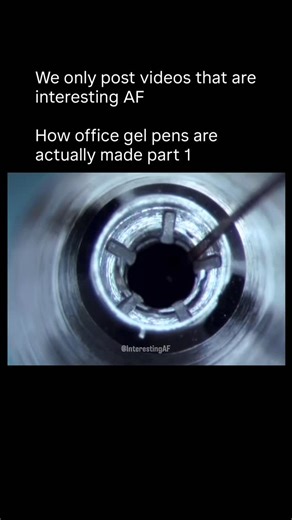 Interesting AF on Instagram: "Gel pens look simple, but making them is a full-on factory science project. It starts with the ink, because gel ink isn’t like regular pen ink. Manufacturers mix pigments or dyes with water-based solvents, a thickening “gel” agent, and additives that control flow, drying speed, and how it bonds to paper. The goal is a smooth ink that won’t leak, won’t clog, and won’t skip when you write fast. They blend it under controlled temperature, then filter it so there are no