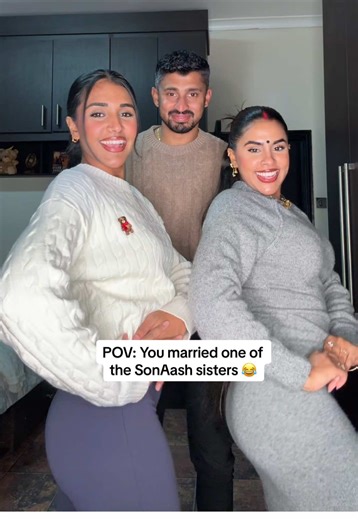 Surely he knew this was his life? Content was included in the marriage contract 💅🏾 @Aash #fyp#fypnce #bollywood #bollywooddancers #couple [ Indian couple, Asian couple, dancing, Indian, sisters, Sonalia and Arjun, Sonalia and Aashana ]