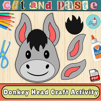 Donkey Head Craft Template-Fun Paper Craft for Preschoolers-Cut & Glue,Farm Anim
