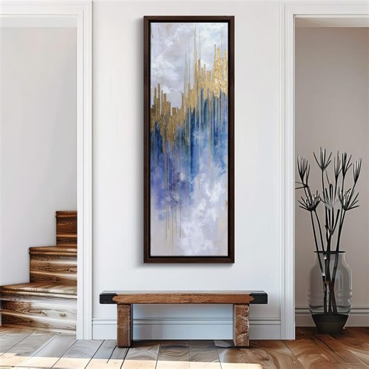 Large Blue Gold Abstract Wall Art - Vertical Luxury Painting, Textured Modern Canvas Print - Etsy