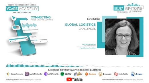 🎧 Global Logistics Challenges ⚡ Highlights from the podcast with Cathy Morrow Roberson, Founder and President at Project Business Foundation ⭕ A current trends of global of global logistics and the prediction for next 5 years to 10 years from now. ⭕ The most key challenges in a global logistics. ⭕ Transforming the challenges of global logistics into the opportunities. 🎙️ Listen to the full episode here: https://www.vcare.international/podcast/episode/3b581942/47-global-logistics-challenges Cre