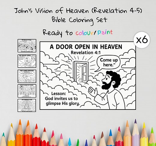 John’s Vision of Heaven Coloring Pages Craft | Kids Bible Craft | Revelation 4–5 | Christian Coloring Sheets | Sunday School Lesson - Etsy