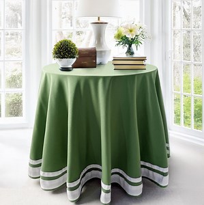 Green Linen Tablecloth, Round Ruffled Table Skirt With White Border, Fitted Custom Tablecloth - Etsy