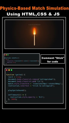 Interactive Match Stick Animation with JavaScript 🔥 #coding #javascript #youtubeshorts #shorts