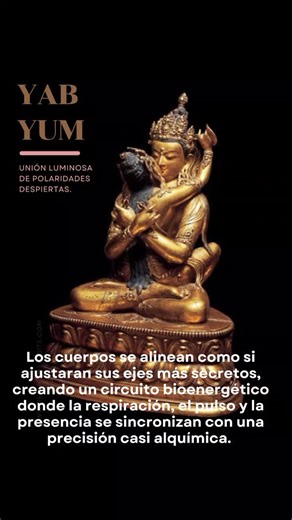 Tántra Querétaro on Instagram: "Yab yum es mucho más que una postura tántrica: es un estado de refinamiento interior. En este asiento compartido, dos cuerpos se alinean como si ajustaran sus ejes más secretos, creando un circuito bioenergético donde la respiración, el pulso y la presencia se sincronizan con una precisión casi alquímica. La neurofisiología lo explicaría como co-regulación profunda; el Tantra, como la unión luminosa de polaridades despiertas. Una experiencia reservada para quienes