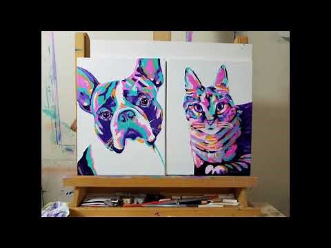 Colorful ABSTRACT Dog Painting in progress - WIP painting