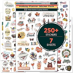 Happy Holiday Seasonal Planner Sticker Pack - 500+ Cute Stickers for Daily Planners - Monthly Events, Halloween, Calendars, Journal, Female Emprovement, Teachets, +6 Water Bottle Sticker Pack
