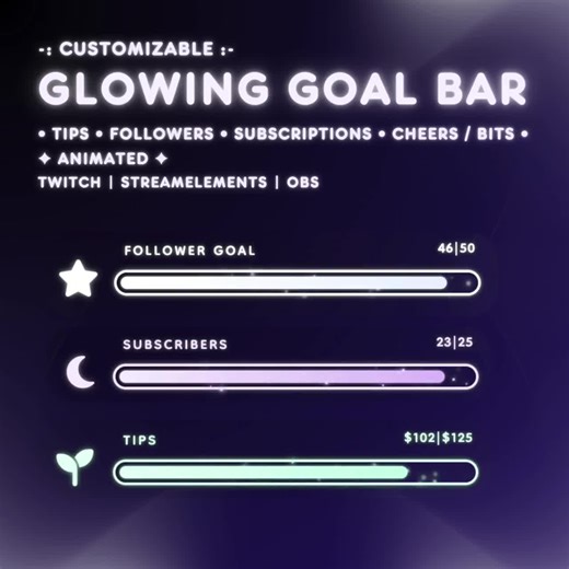 Twitch Goal Bar Widget | Glowing Progress Bar for Followers, Subs, Tips, Bits | Streamelements Overlay for OBS & Twitch - Etsy