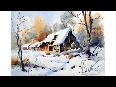 Watercolor Snow Landscape Painting