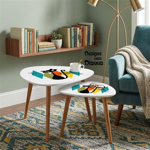 Atomic Cat Nesting Tables Mid Century Modern Set of 2 Retro Black Cat Side Tables MCM Living Room Decor Vintage Inspired Furniture - Etsy