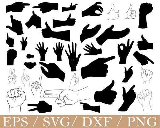 Hand Signs Svg, Diverse Hands Silhouette, Dxf, Png - Etsy