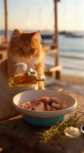 Grilled Octopus by Chef Cat 🐙🐾 #cooking #cat #cute