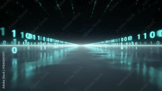 Binary Data Strings Moving Forward in Digital Cyberspace