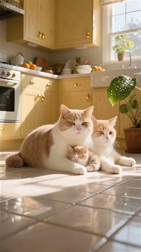 "Cat and Kitten Cuddle Time! Adorable Kitchen Nap! 😸🐱"