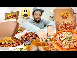 تحدي أكل ٥ بيتزا متنوعة مع سباغيتي ونقتس دجاج مقرمش - Eating 5 Different Types Of Pizza Challenge