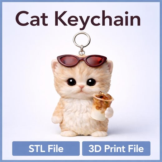 Kawaii Cat Keychain STL | 3D Print File - Etsy