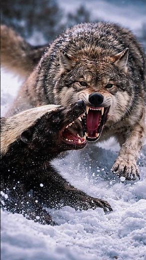 Snow Battle: Honey Badger vs Wolf | Fearless Fight in the Frozen Wild