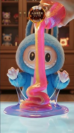 Labubu Plays with Glossy Slime! ✨ | Slime Experiment #1