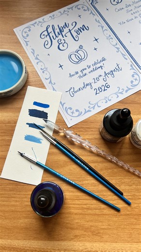 Pypah Santos on Instagram: "putting my art skills to good use 💙✨ (catch me DIYing most of my wedding because simply because i can) i posted a full length video of the process of painting and making my wedding invitations over on my yt! 🔗 in b!o! (also all the supplies used are linked there) 🏷️ #artist #art #wedding #diywedding #weddingstationery #weddingdiy #weddinginvitation"