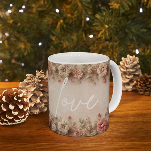 Vintage Flower L Love Script Mug | Ceramic Coffee Cup - Etsy