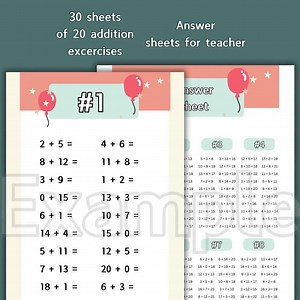 30 Printable Math Worksheets | Adding Double Digit Numbers 1 to 20 | Education Materials | Instant Digital Download | 1st and 2nd Grade Math - Etsy