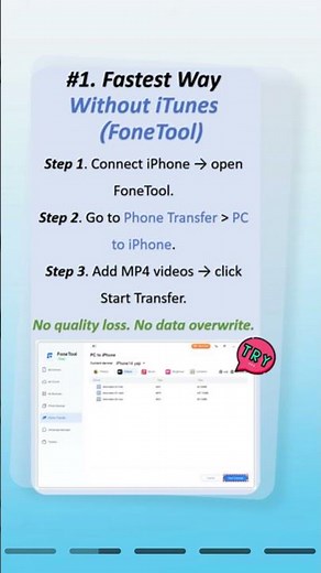 Transfer MP4 to iPhone without iTunes #iphonetips #iphone17 #fonetool