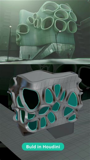 Want to Build Organic Architecture? How to create complex, organic forms that stay fully procedural In my step by step tutorial, I show you how to move beyond manual modeling by using Houdini to drive architectural design. This system uses a Noise-Based Facade diesign and a Proximity-Driven Solver to grow windows for this organic look. I break down the exact node logic in the full two-part tutorial on my channel. --- Link im Bio --- Part 1: Facade System Part 2: Window System #houdini #houdinivf