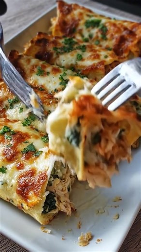 Rollitos de Pollo, Espinaca y Queso Ingredientes 3 tazas de pollo cocido y desmenuzado 300 g de queso crema, suavizado 1–1¼ tazas de crema agria (sour cream o natilla) RECETA COMPLETA EN EL PRIMER COMENTARIO👇👇 | Octavia Recipes