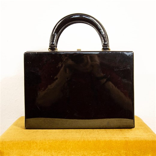1960s Black Lucite Box Handbag Vintage Acrylic Vanity Case Structured Top Handle Purse - Etsy