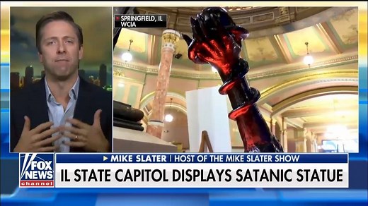 "It's a shame that Americans are abusing the freedoms here, when they could be worshipping God" -Mike Slater reacts to the satonic statue at the illinois state capitol holiday display | Fox & Friends