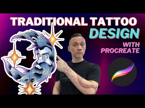 Old Man Moon Tattoo Design Timelapse | Procreate Tattoo Flash Tutorial