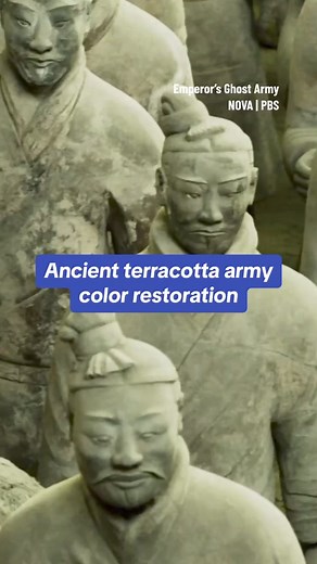 37K views · 750 reactions | In central China, a vast underground mausoleum conceals a life-size terracotta army of cavalry, infantry, administrators, acrobats, and musicians, all built to serve China’s first emperor, Qin Shi Huang Di, in the afterlife. Today the clay army looks far different than it once did. "Emperor's Ghost Army" airs tonight at 10pm. | NOVA l PBS | Facebook