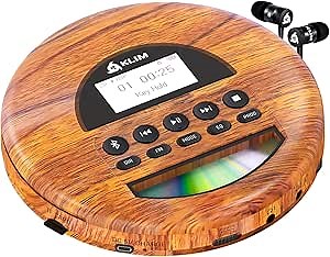 KLIM Nomad Wood - New - Portable CD Player Walkman - Long-Lasting Battery - Includes Headphones - Radio FM - Compatible MP3 CD Player Portable - TF Card Radio FM Bluetooth - Ideal for Cars