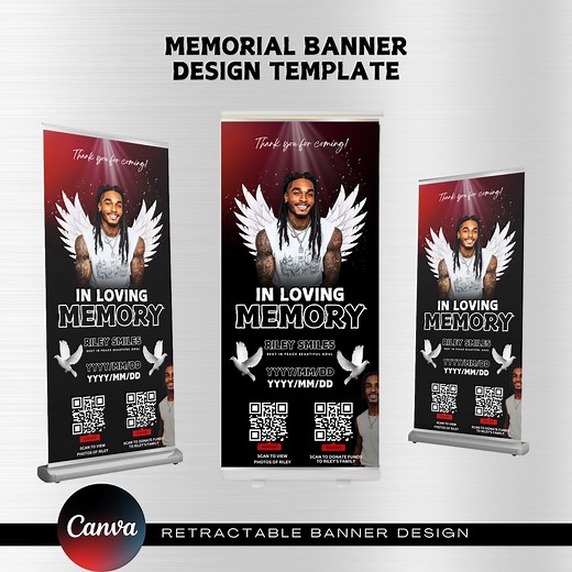 DIY Retractable Memorial Banner Design Template, Editable on Canva, Instant Download, Large Banner, Backdrop Funeral, Rest in Peace, RIP - Etsy