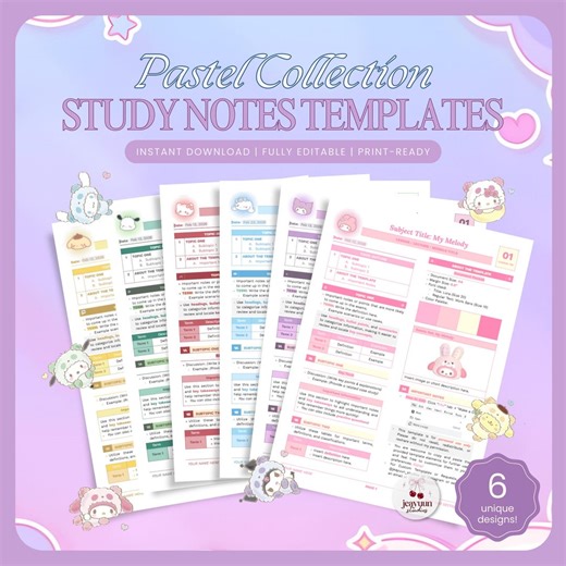 Pastel Kawaii Study Notes & Reviewer Templates Set | Editable Google Docs for Students, School, University - Etsy