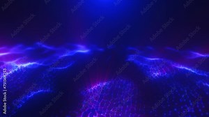 Blue energy magic digital high tech waves with light rays lines and energy particles. Abstract background. Video in high quality 4k, motion design