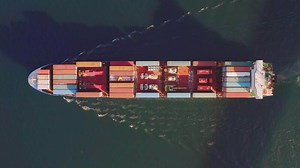 Top down Aerial view Container ship at sea